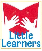 Two hands holding an open red book with the blue text Little Learners beneath.