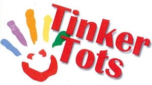 A multicolored handprint with the text Tinker Tots representing the program logo.