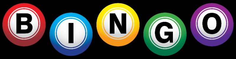 One ball in each of the colors, red, blue, yellow, green, and purple, with a letter on each ball spelling out "bingo."