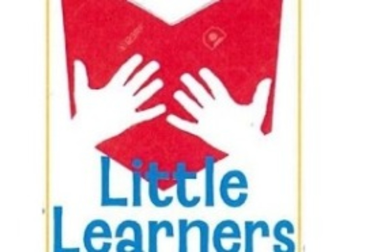 Little Learners program logo featuring white hands holding an open red book with blue text beneath saying "Little Learners."