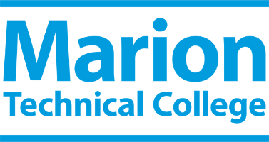 Blue text saying "Marion Technical College" centered between blue lines above and below.