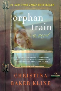 Book cover for "Orphan Train" by Christina Baker Kline featuring a girl's reflection in a window