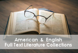 American and English Full Text Literature Collection logo, a pair of glasses resting on an open book