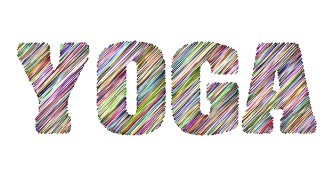The word 'Yoga" written in multi-colored text